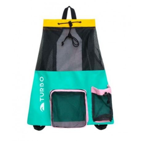 BOLSA TURBO MESH CON BOLSILLOS VERDE-ROSA 28-30L 60X50CM 98135