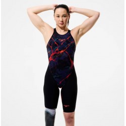 BAÑADOR SPEEDO MUJER FASTSKIN LZR PURE VALOR 2.0 PRINTED OB KNEESKIN NEGRO-ROJO 8-A000408007